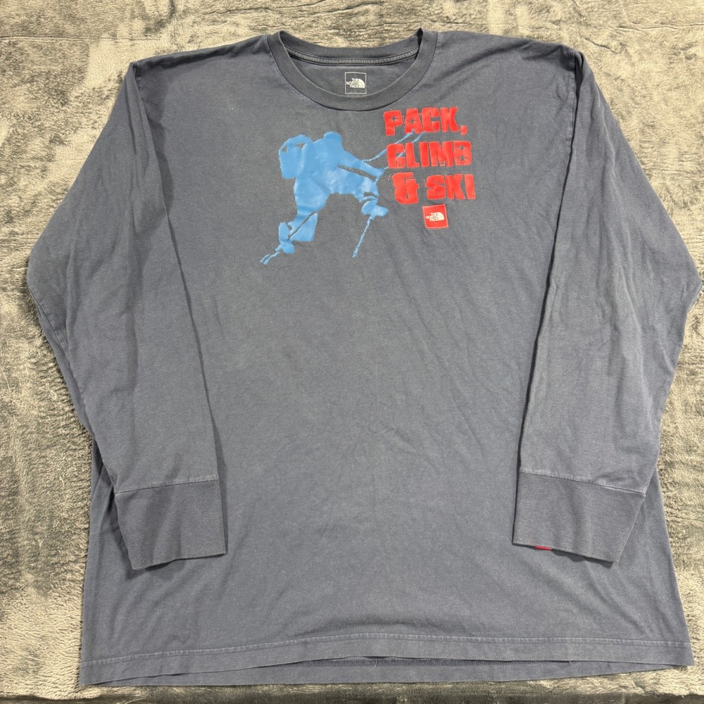 The North Face Graphic T-Shirt Mens XL Blue Pack‎ Climb Ski Long Sleeve Fall 09